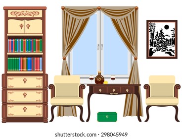 Interior of a room of men. On the table, cognac and lemon.