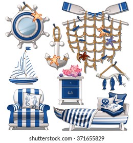 The interior of the room in a nautical theme. Vector.