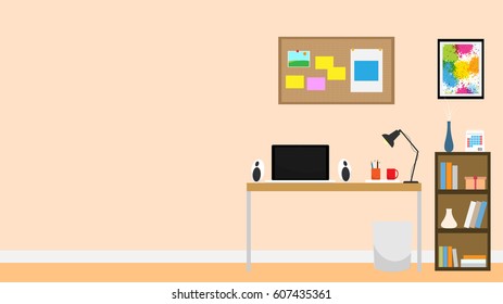  Interior room office notebook vector background flat design
