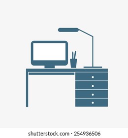 Interior, Room, Office Space, A Dark Silhouette, Vector