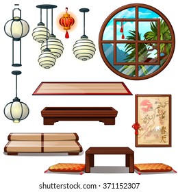 Interior room in Oriental style. Vector.