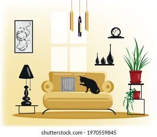 The interior of the room with a sofa is modern. Vector illustration.