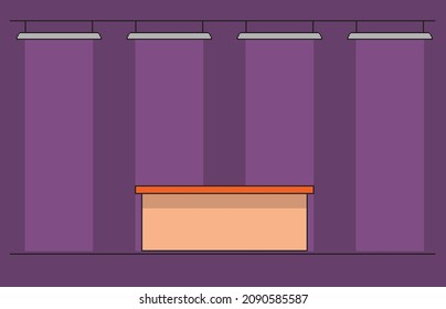 Interior of a room with a table and four lamps. Vector pixel art illustration