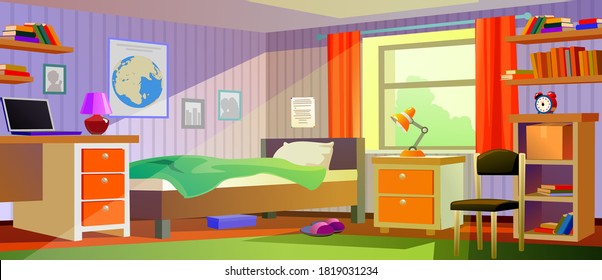 Сartoon interior room teenager. Vector illustration.