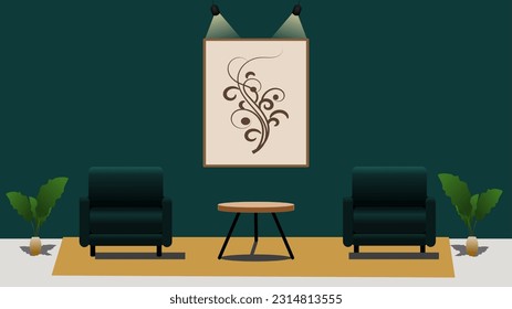 Diseño vectorial de la sala de estar con mobiliario de moda. Ilustración vectorial en estilo plano. Diseño de vectores para recepcionista o sala de espera para oficina.