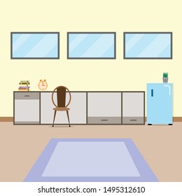 Interior rooms in flat style.work space.