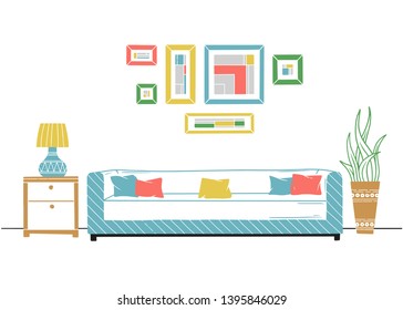 Interior in Scandinavian style. Part of the room. Hand drawn vector illustration of a sketch style.