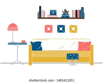 Interior in Scandinavian style. Part of the room. Hand drawn vector illustration of a sketch style.