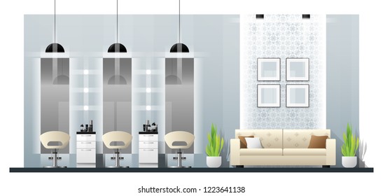 Interior scene of modern beauty salon , vector , illustration