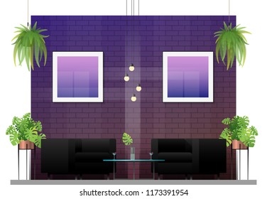 Interior scene of modern restaurant with table and chairs for customer , vector , illustration
