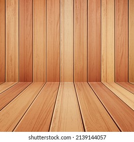 Interior scene of wooden wall and floor.