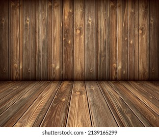 Interior scene of wooden wall and floor. Vector illustration
