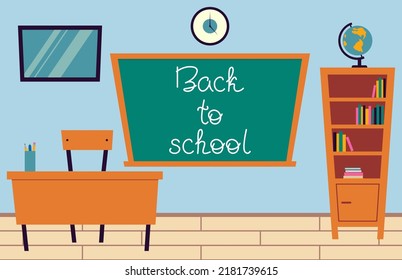Inneres des Schulunterrichts mit einer Lesebildung an die Schule im Flachstil