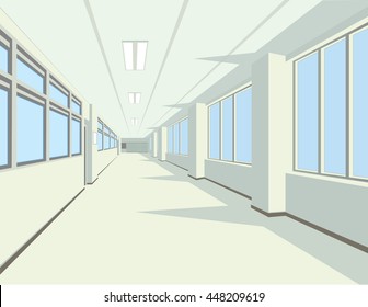 Interior of school hall or corridor in flat style for your artwork or design. Vector illustration of school, university or college hall.