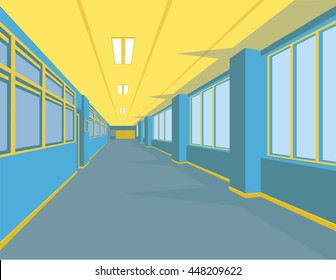 Interior of school hall or corridor in flat style for your artwork or design. Vector illustration of school, university or college hall.