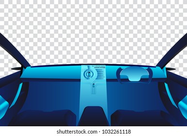 Interior of self driving car with navigation display. Vector illustration