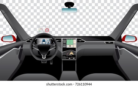 Interior of self driving car with navigation, main and head up displays. Vector illustration - Powered by Shutterstock - Get 15% off with code: PIKWIZARD15