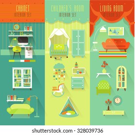 Interior Set with Cabinet, Children`s room and Living room elements