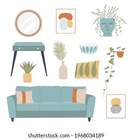  Interior set. Cozy living room. Flat vector cartoon  illustration.