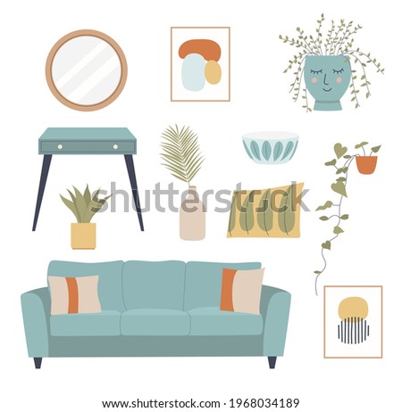  Interior set. Cozy living room. Flat vector cartoon  illustration.