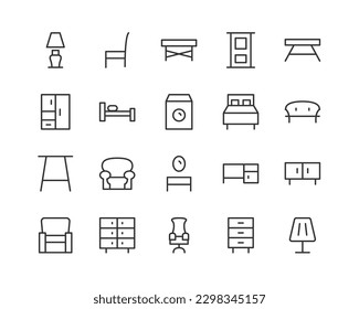 interior set vector line icons. Thin line design elements. Collection of editable stroke icons