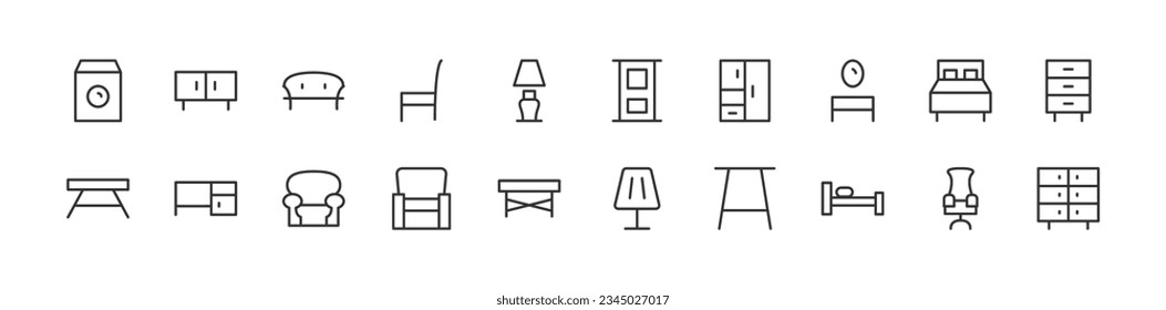 interior set vector line icons. Thin line design elements. Collection of editable stroke icons