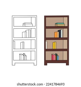 Interior, shelf with books, wardrobe. Vector stock illustration eps 10.