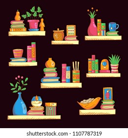 Interior shelves doodle colorful vector collection