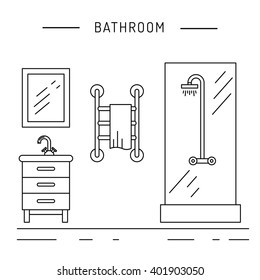 The interior of the shower room. Fittings used in the bathrooms. Elements for shower room interior. Shower room interior vector. Shower room interior element isolated. Shower room interior outline.