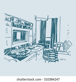 Interior of sitting-room. Vector sketch