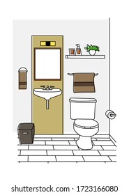 Interior sketch of the bathroom. Flat illustration of bathroom furniture.