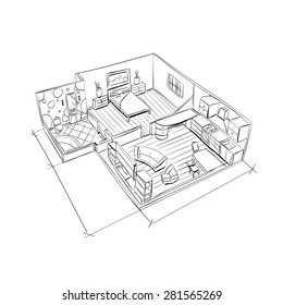 Interior sketch hand drawn, vector illustration