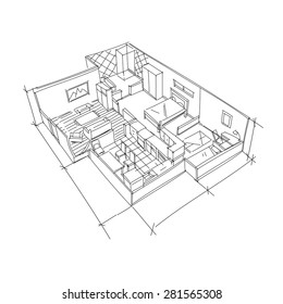 Interior sketch hand drawn, vector illustration