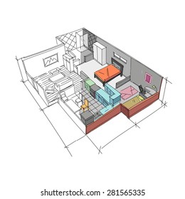Interior sketch hand drawn, vector illustration