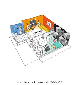 Interior sketch hand drawn, vector illustration