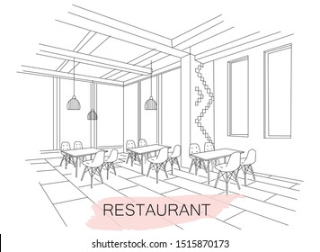 Interior sketch of Moldavian restaurant interior with local traditional ornaments