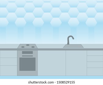 Interior of a small room with kitchen equipment