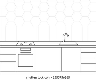 Interior of a small room with kitchen equipment