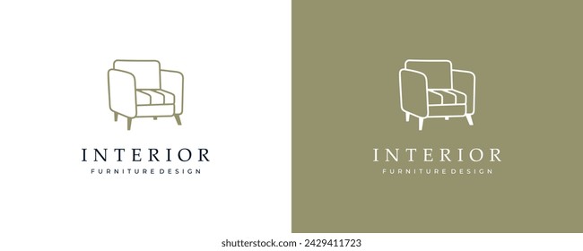 Interior Sofa Chair logo design with Modern Linear Outline Style