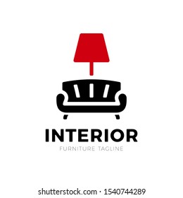 Interior sofa and lamp furniture business sign vector template for furniture store, home decor boutique design template. vector illustration.