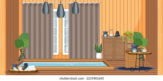 Interior spa room scene illustration