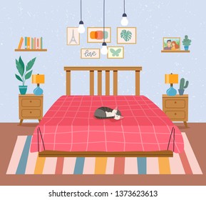  Interior space bedroom. Vector flat illustration