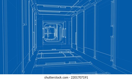 The interior of the space station. Elements of this images furnished by NASA. Vector rendering of 3d. The layers of visible and invisible lines are separated