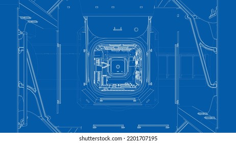 The interior of the space station. Elements of this images furnished by NASA. Vector rendering of 3d. The layers of visible and invisible lines are separated