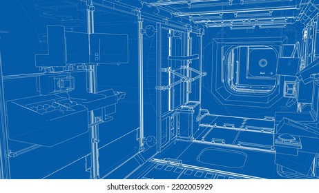 The interior of the space station. Elements of this images furnished by NASA. Vector rendering of 3d. The layers of visible and invisible lines are separated