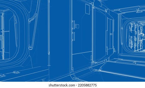 The interior of the space station. Elements of this images furnished by NASA. Vector rendering of 3d. The layers of visible and invisible lines are separated