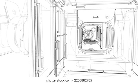 The interior of the space station. Elements of this images furnished by NASA. Vector rendering of 3d. The layers of visible and invisible lines are separated