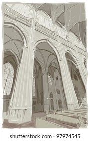 Interior of St. Vitus Cathedral in Prague. Vector illustration / Eps10