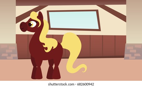 The interior of the stables with the horse. Vector illustration