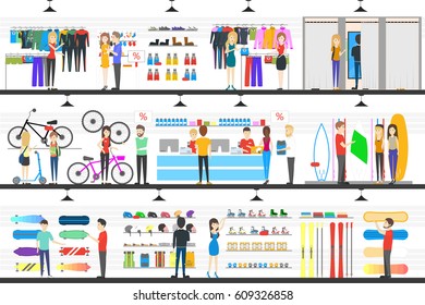 Interior Store of goods for extreme sports. vector illustration